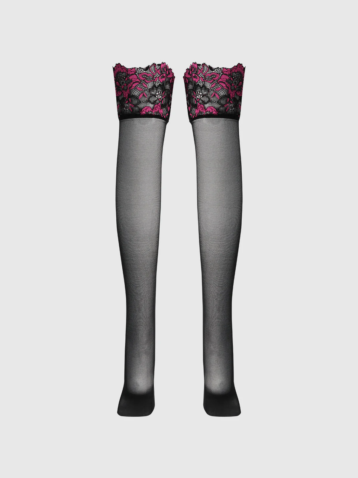 Glossy Cross Dye Lace Top Sheer Stay Up Thigh Highs - Image 6
