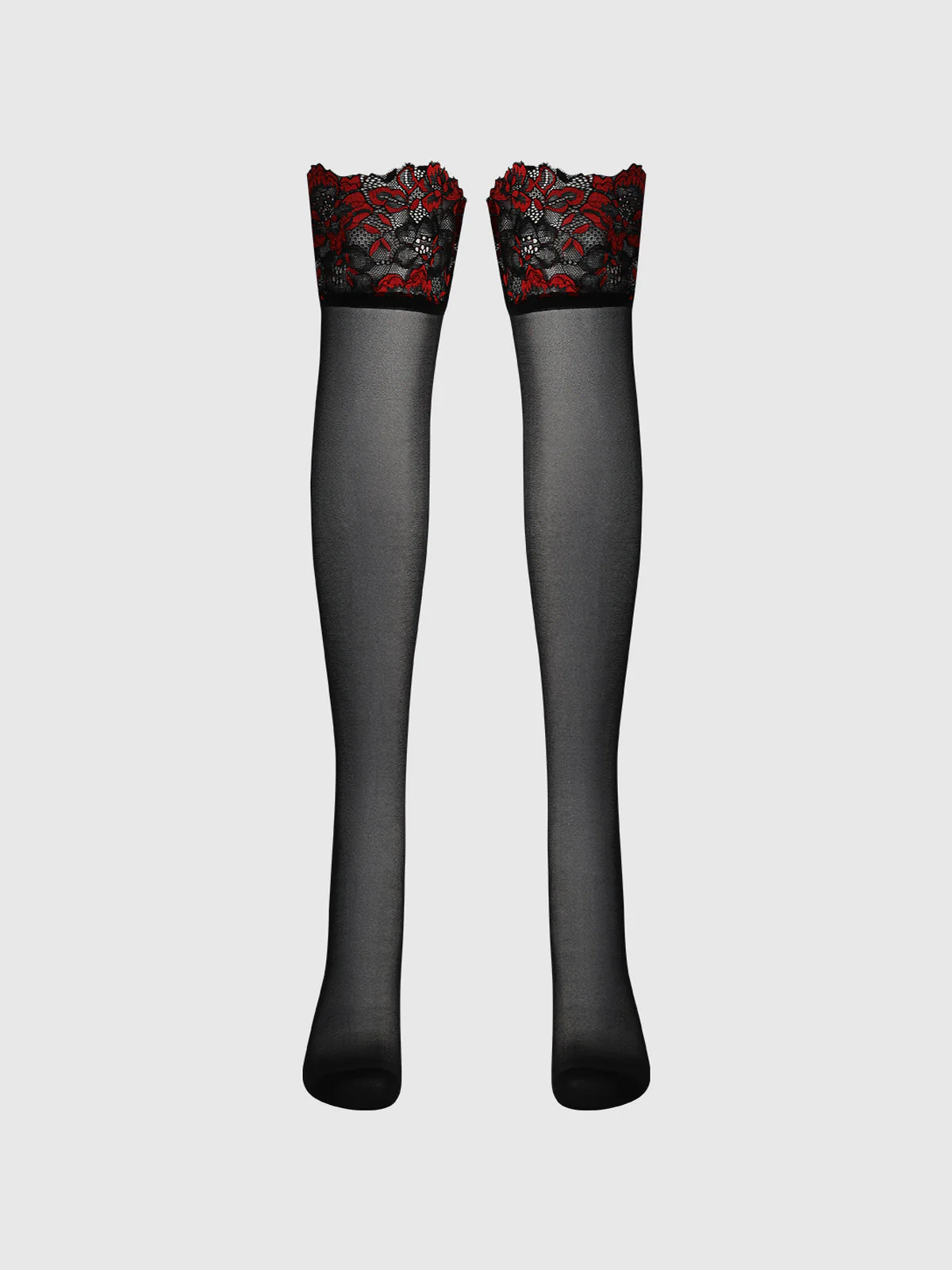 Glossy Cross Dye Lace Top Sheer Stay Up Thigh Highs - Image 5