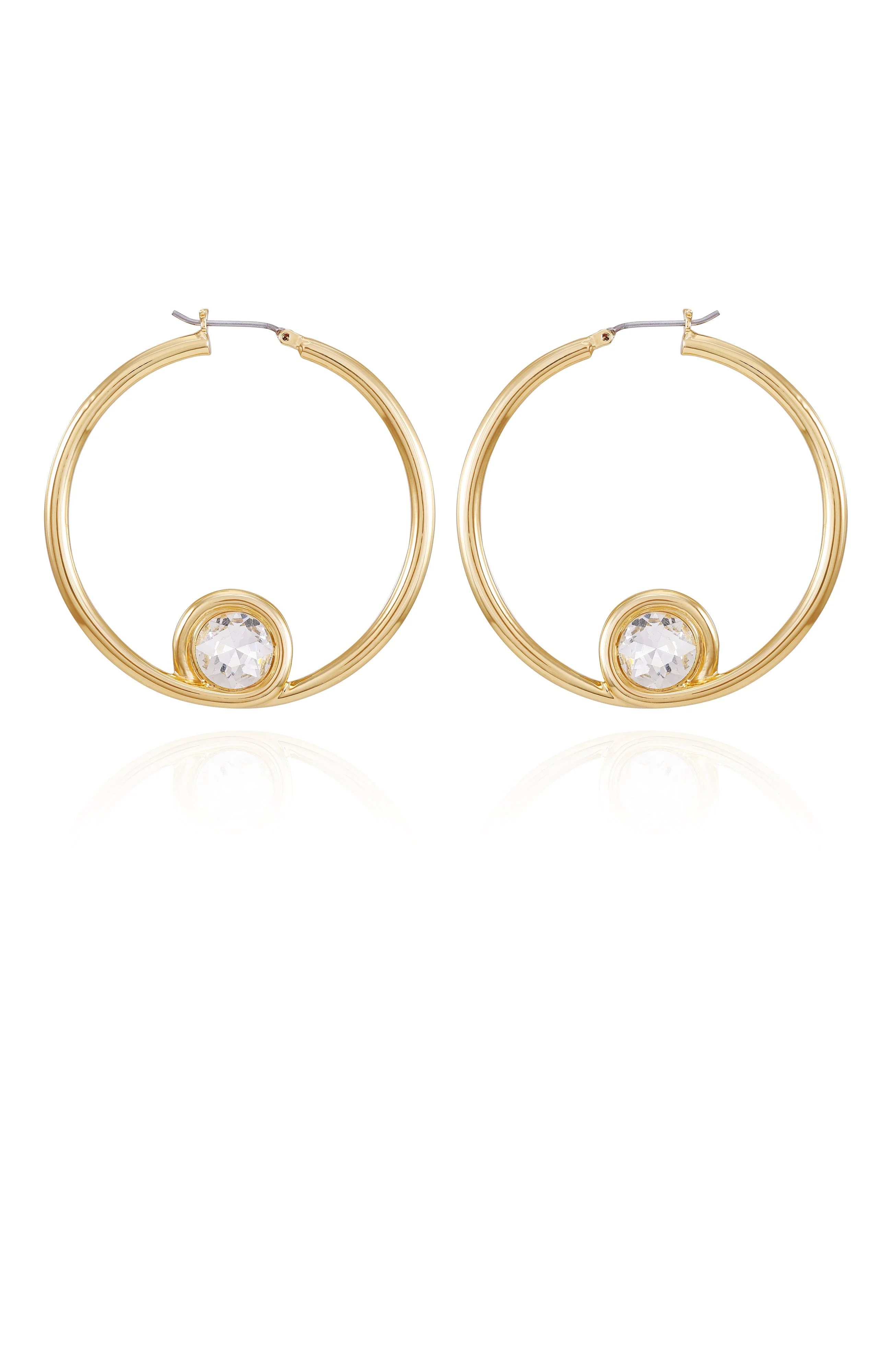 Goldtone Crystal Stone Hoop Earring