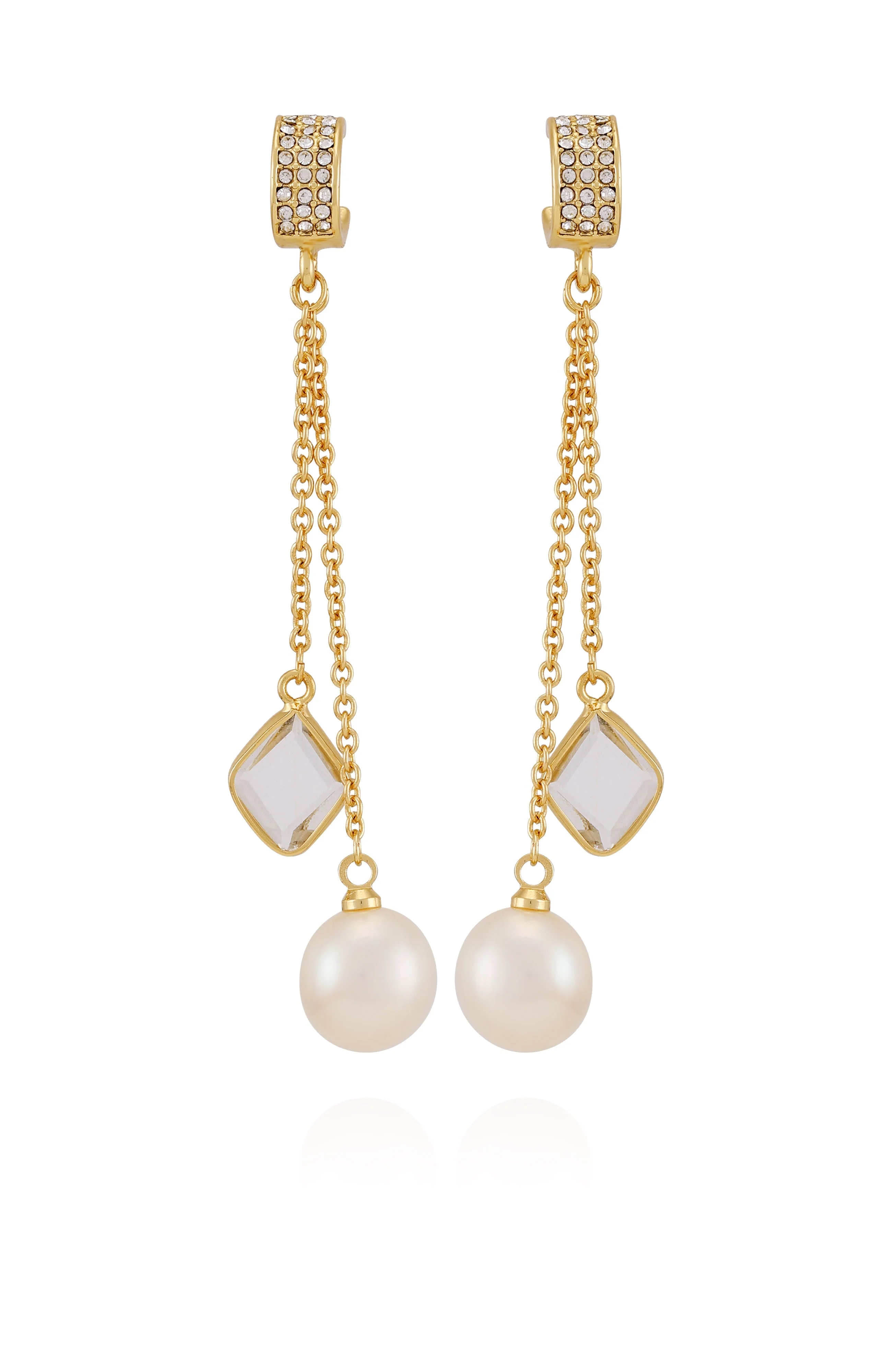 Goldtone Dangle Earrings With Pearl Crystal Drop