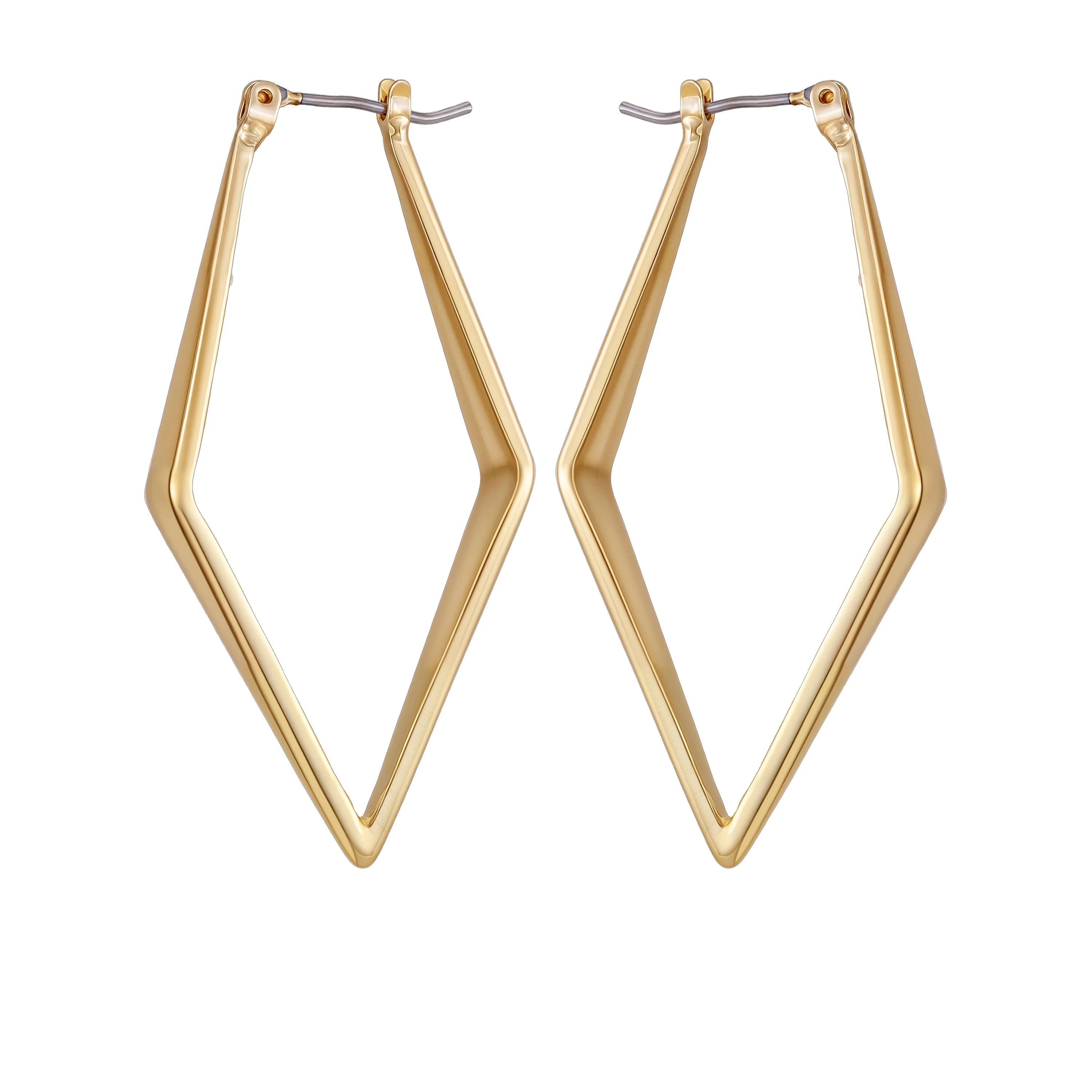 Goldtone Diamond Shaped Hoop Earrings