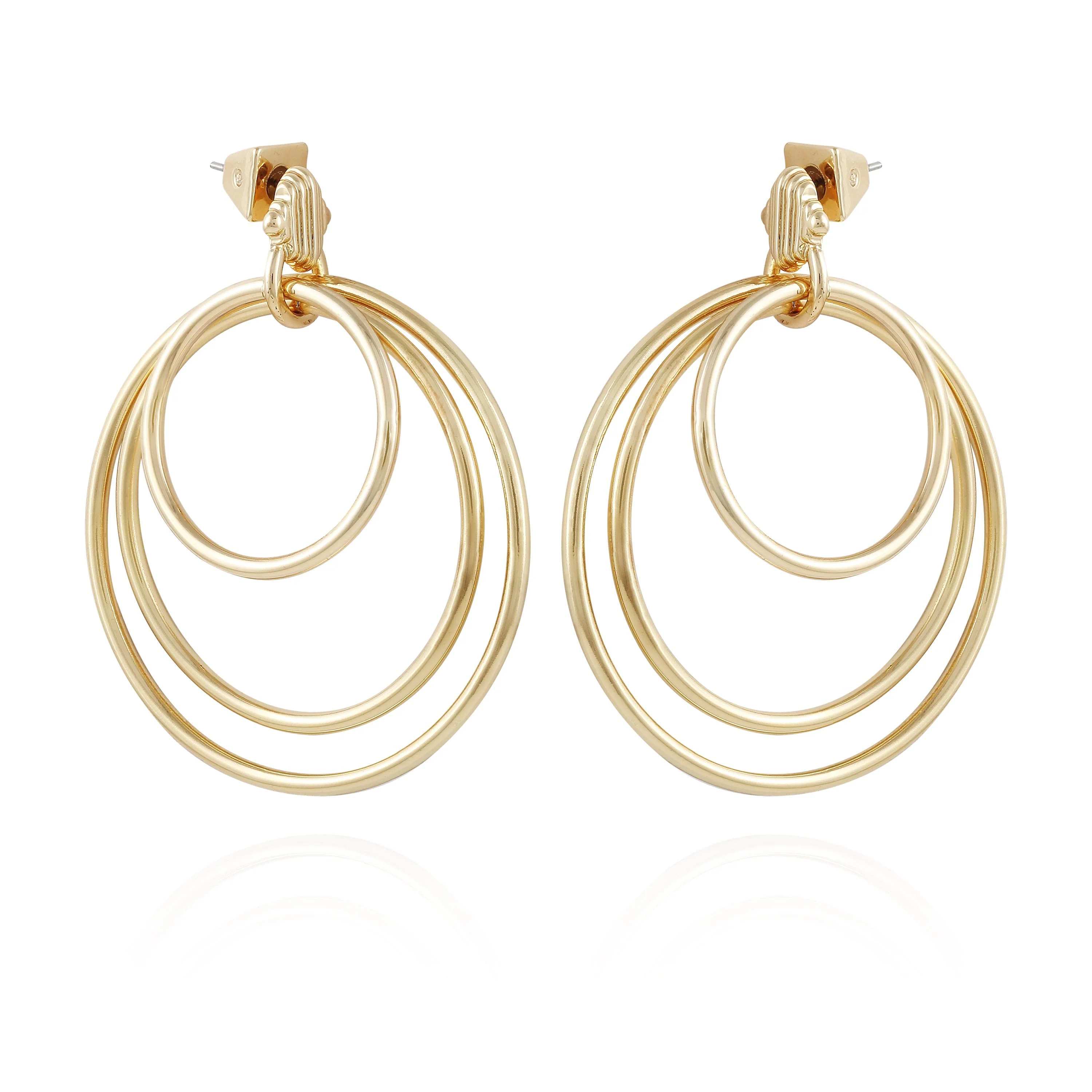 Goldtone Triple Layered Hoop Drop Earrings