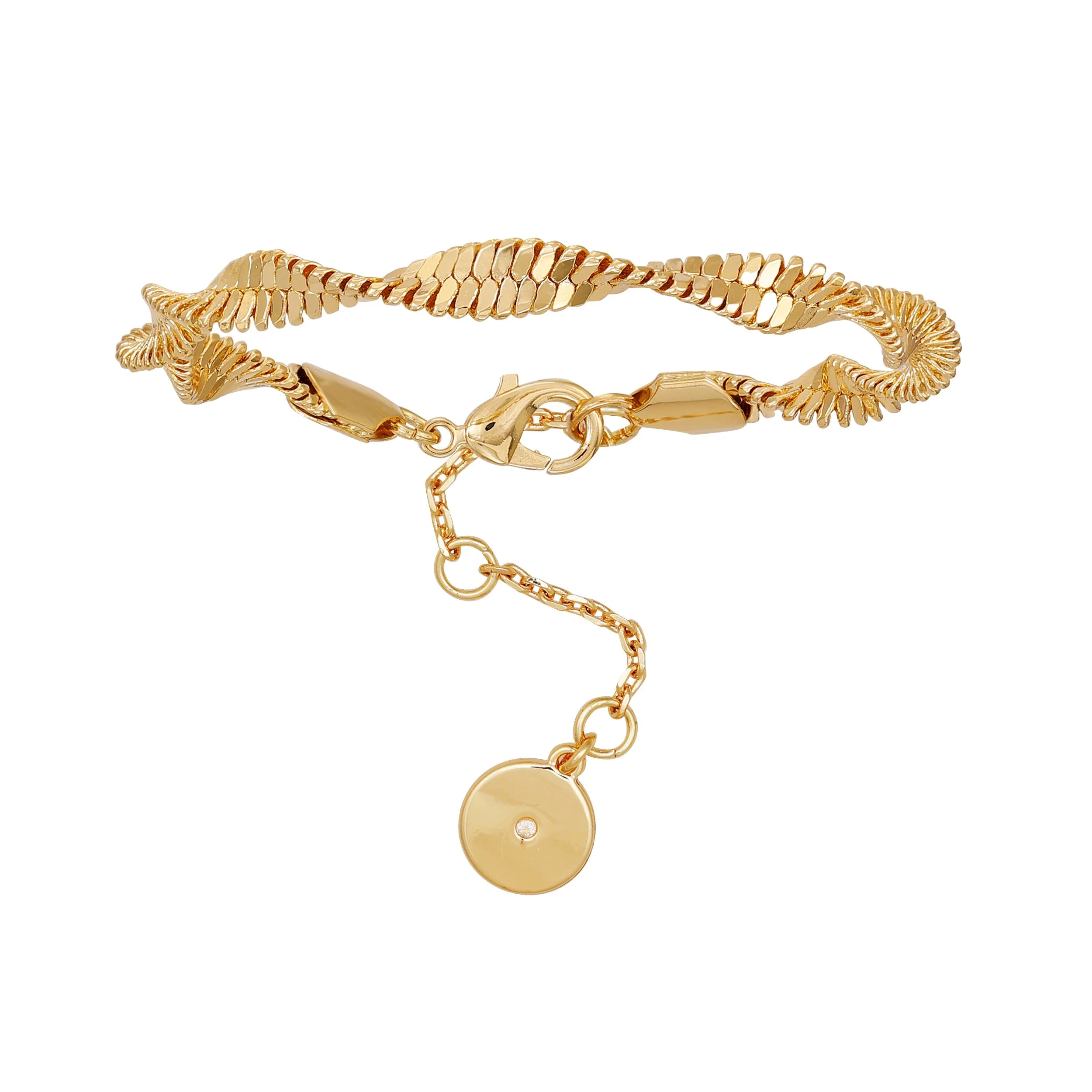 Goldtone Twisted Herringbone Chain Bracelet - Image 3