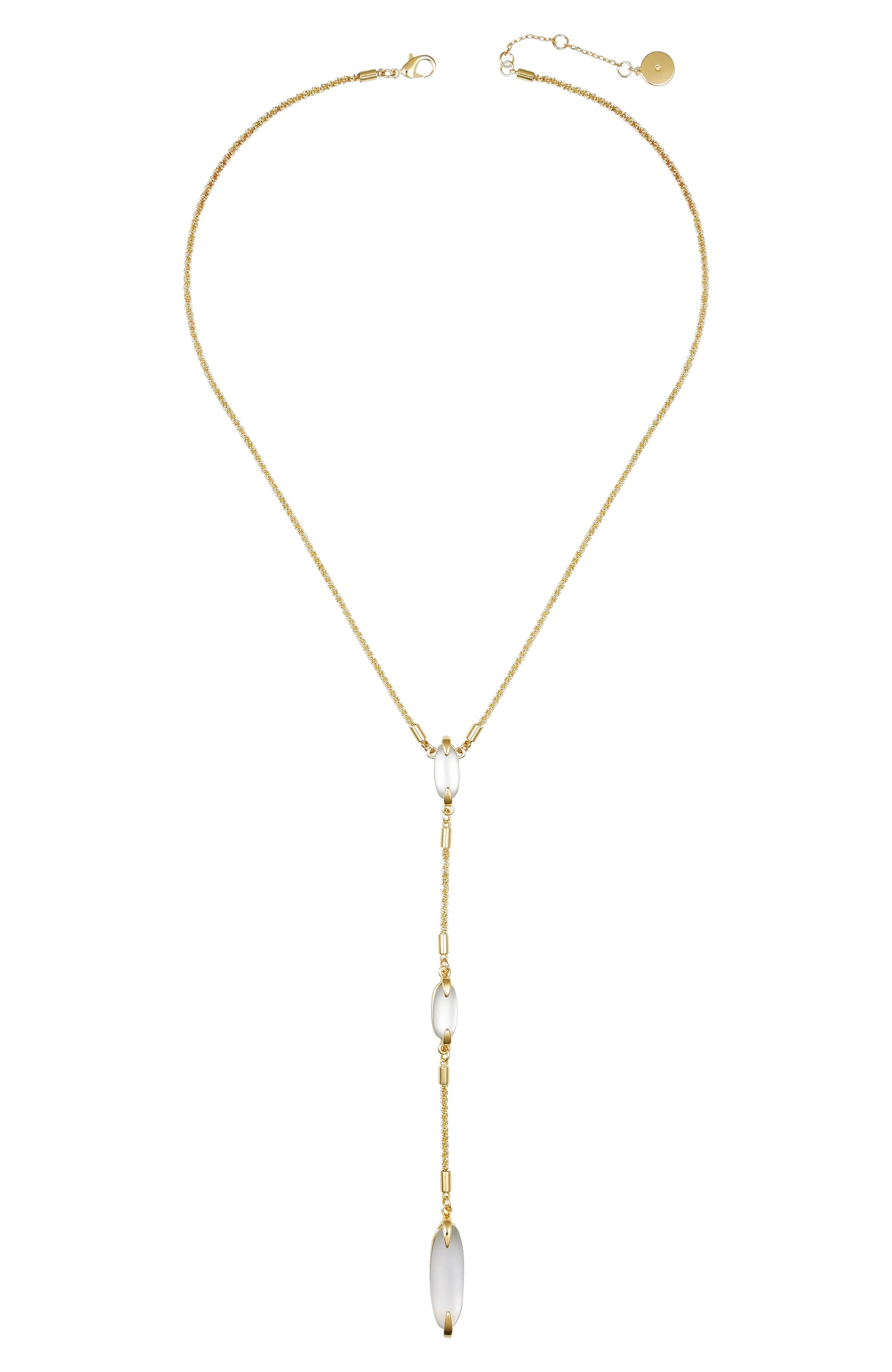 Long Goldtone & Stone Pendant Necklace - Image 2