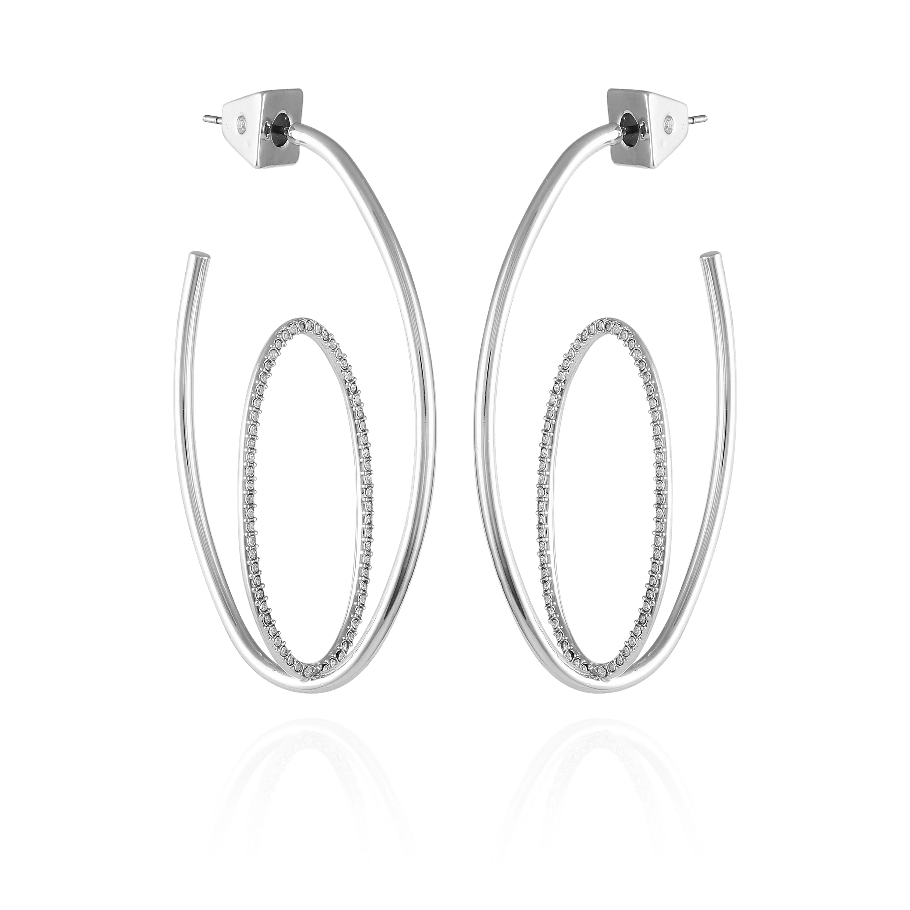 Silvertone Orbital Double Hoop Earrings